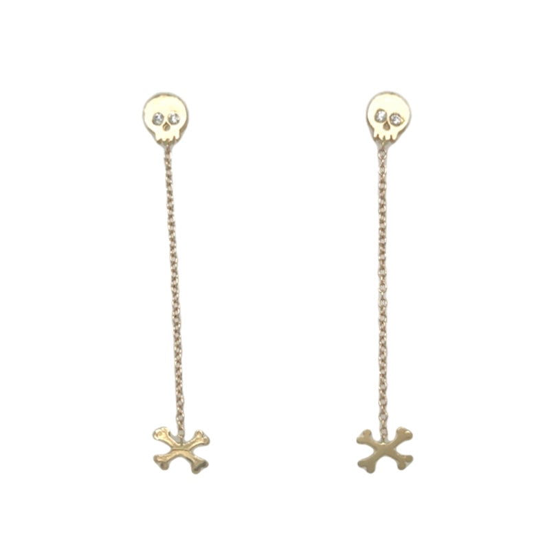 Victoria Cunningham 14kt Yellow Gold Diamond Skull and Crossbones Earrings