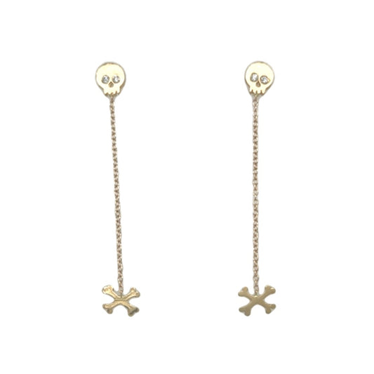 Victoria Cunningham 14kt Yellow Gold Diamond Skull and Crossbones Earrings