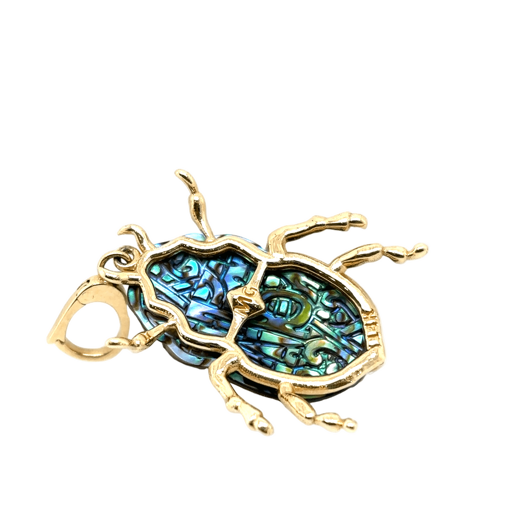 Maura Green 14KT Luminescent Scarab Beetle Charm of Carved Chalcedony