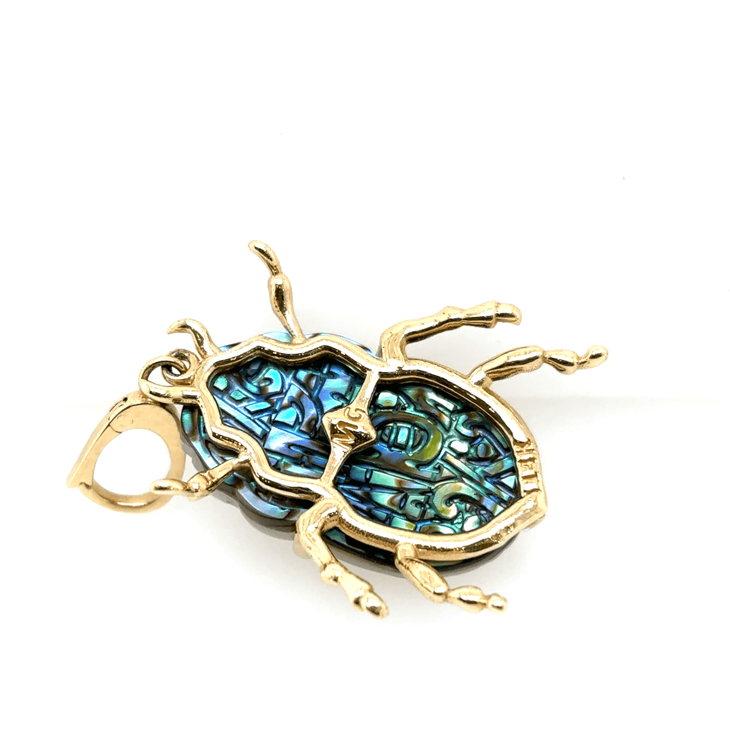 Maura Green Luminescent Scarab Beetle Charm Carved Chalcedony 14KY