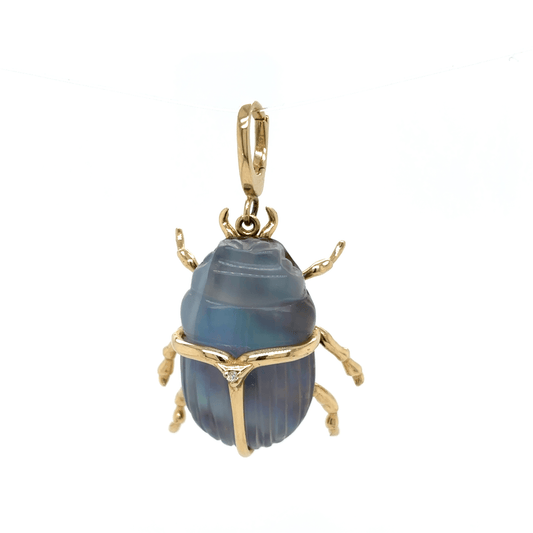 Maura Green Luminescent Scarab Beetle Charm Carved Chalcedony 14KY