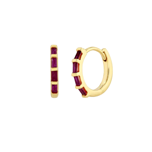 Zoë Chicco 14k Baguette Ruby Hinged Huggie Hoops
