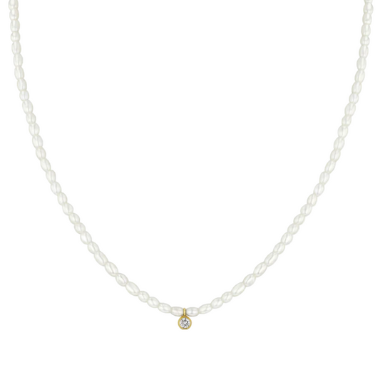 Zoë Chicco 14k Single Diamond Pendant Rice Pearl Necklace