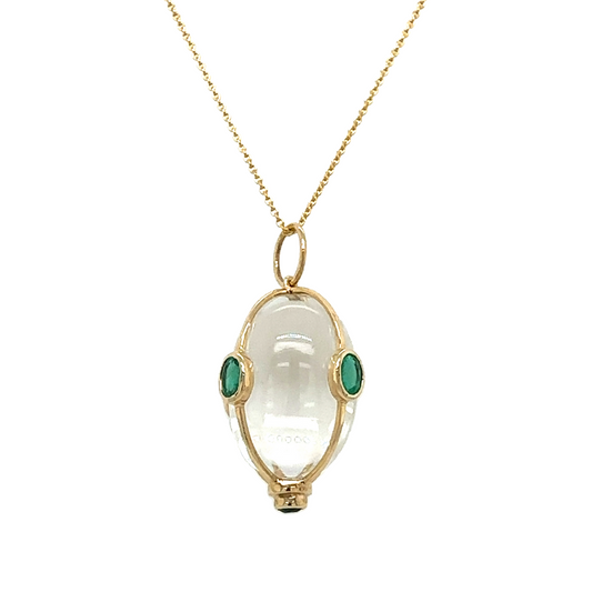 14kt Quartz Egg with Emeralds Pendant