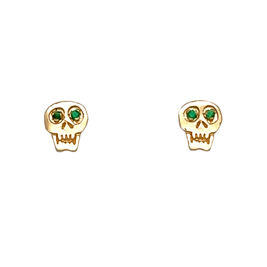 14kt Skull Studs with Emerald Eyes