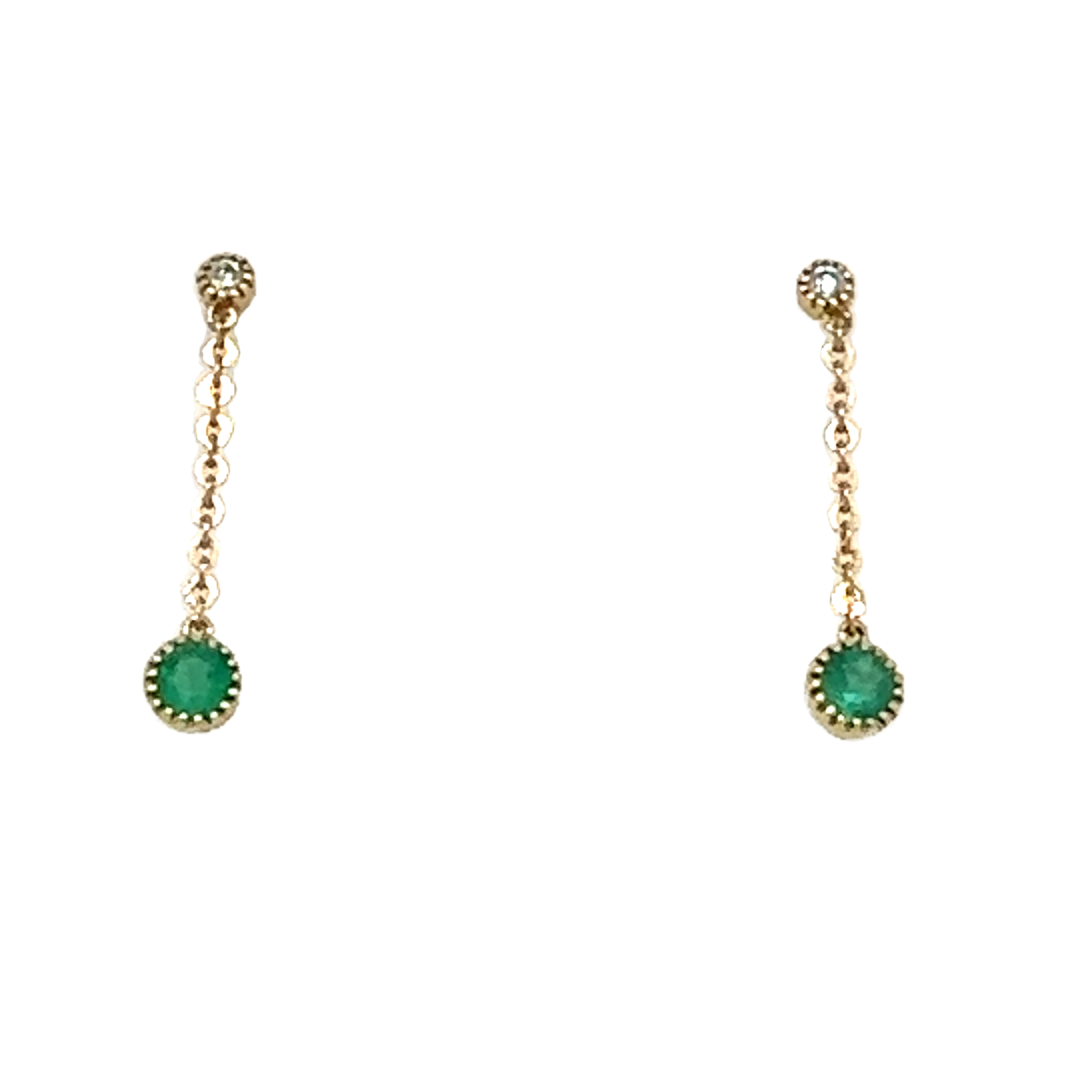 14kt Emerald and Diamond Chain/Post Earrings