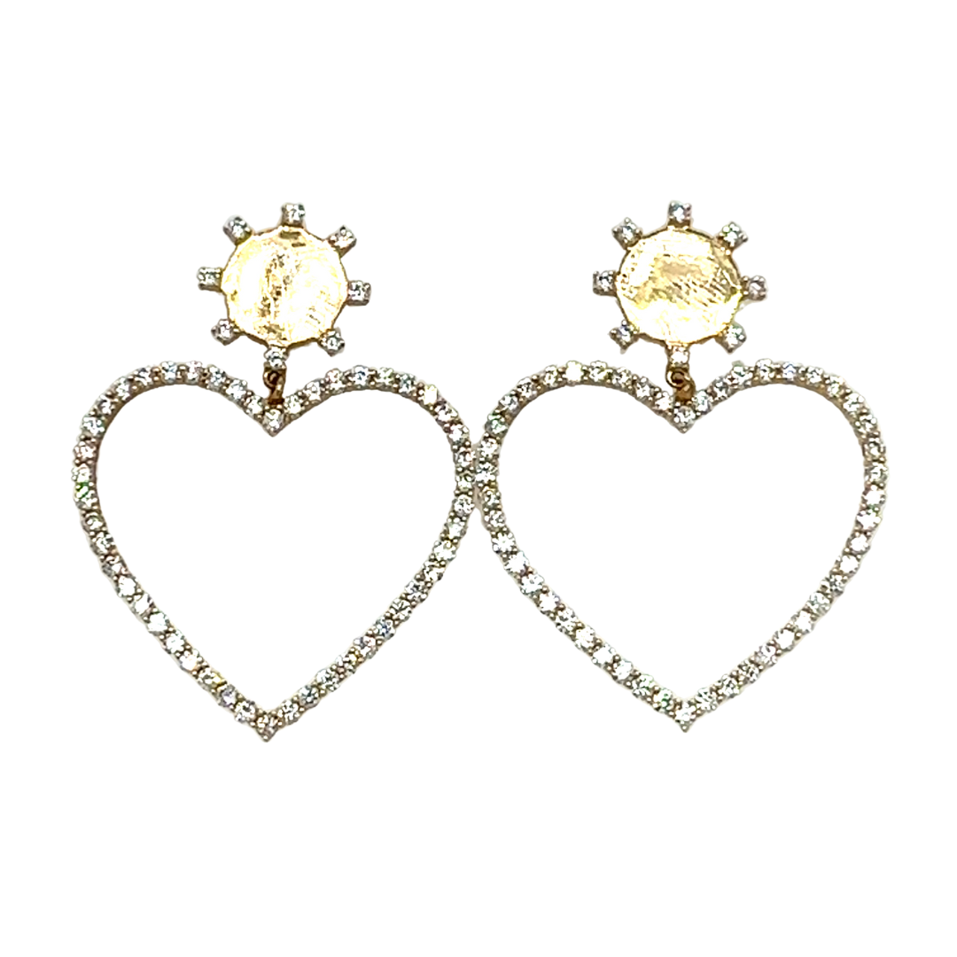 14k Open Heart Diamond Earrings