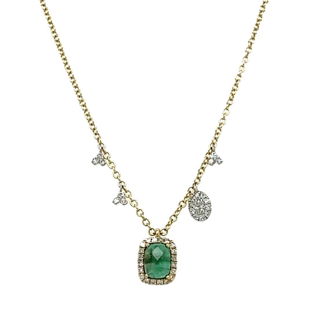 Meira T 14kt Petite Emerald Slice and Diamond Necklace