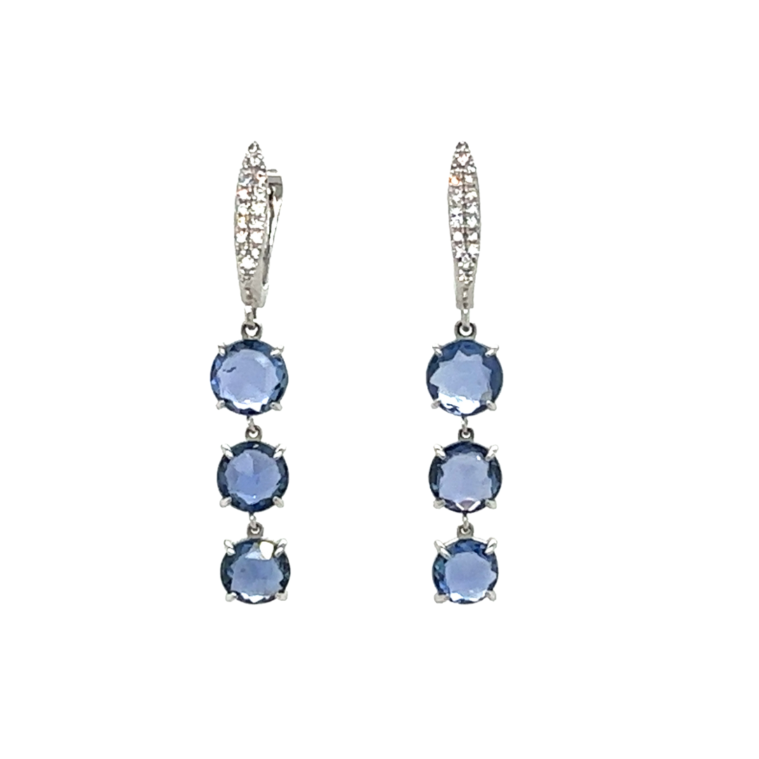 14k Rosecut Sapphire and Diamond Drop Earrings