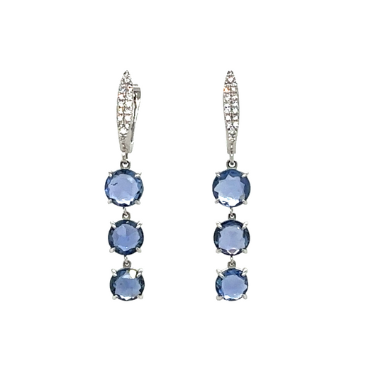 14k Rosecut Sapphire and Diamond Drop Earrings