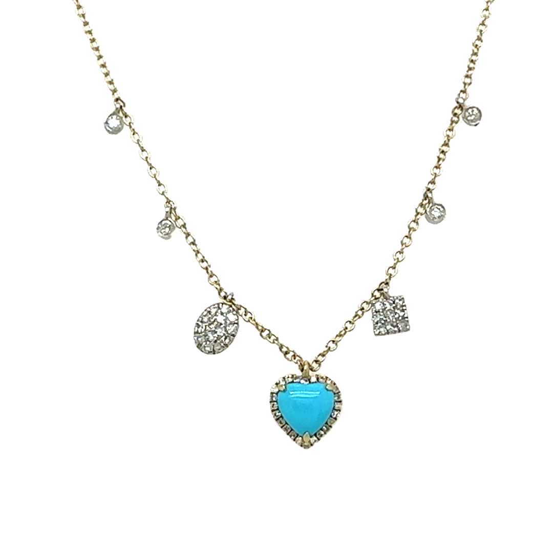 Meira T 14k Asymmetrical Turquoise Heart and Diamond Necklace