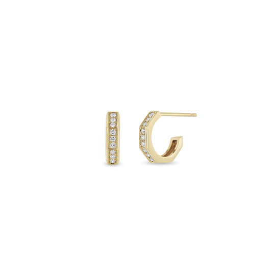 Zoë Chicco 14k Pave Diamond Octagon Huggie Hoop