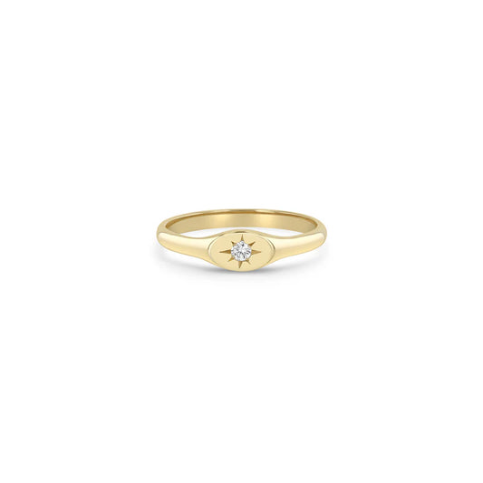 Zoë Chicco 14kt Star Set Diamond Oval Signet Ring