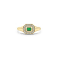 Zoë Chicco 14kt Gold Emerald Cut Emerald Diamond Halo Signet Ring