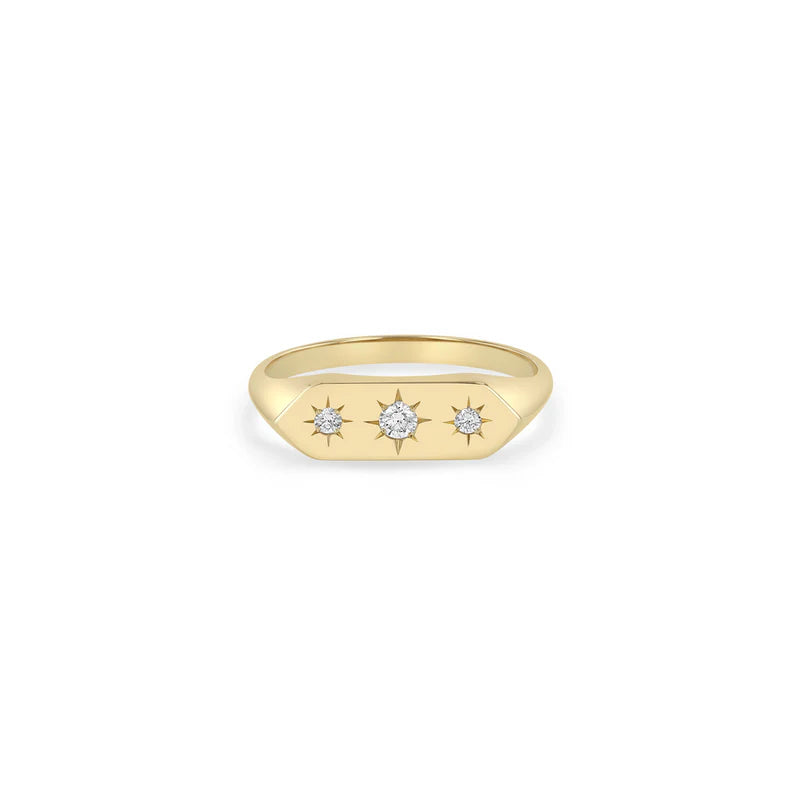 Zoë Chicco 14kt Graduated Star Set Diamonds Hexagonal Signet Ring