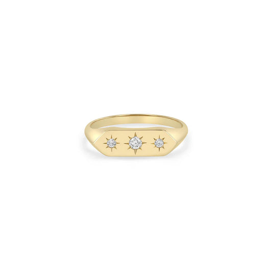 Zoë Chicco 14kt Graduated Star Set Diamonds Hexagonal Signet Ring