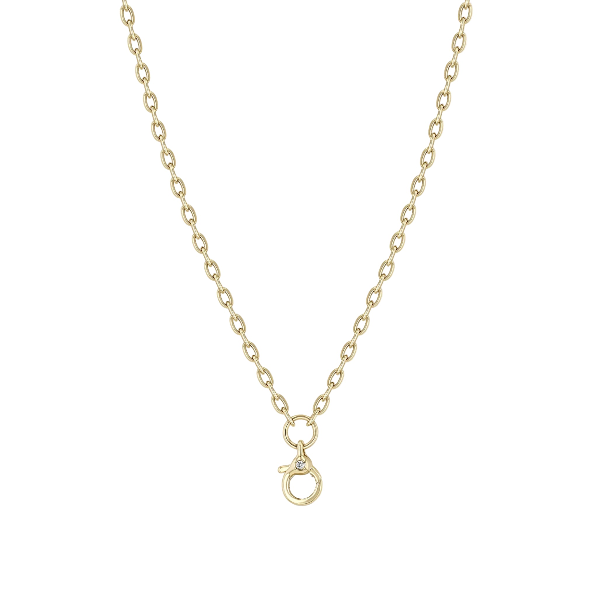 Zoë Chicco 14k Diamond Clasp Drop Oval Chain Link Necklace