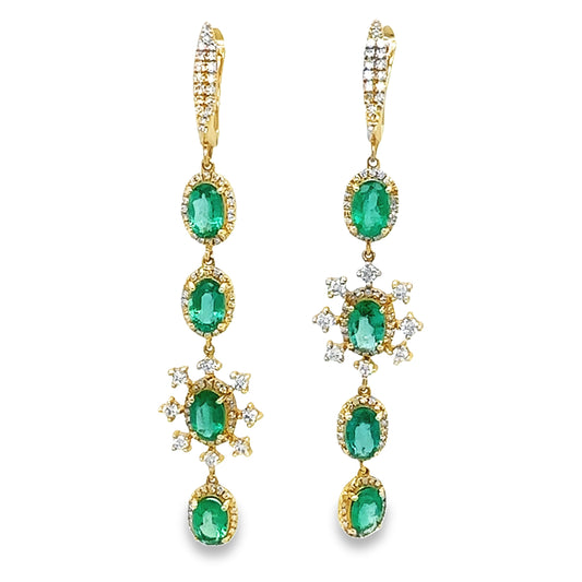 14k Emerald and Diamond Mismatch Drop Earrings