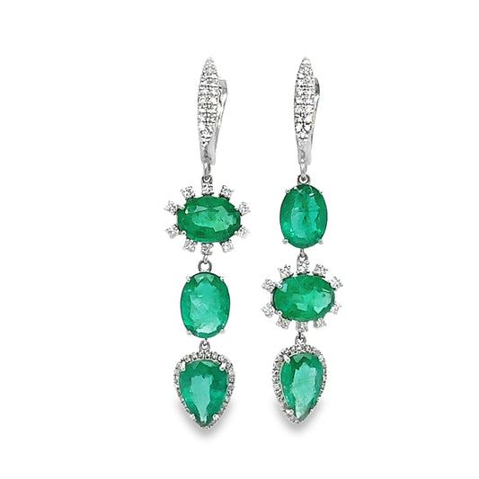 14k Emerald and Diamond Drop Earrings
