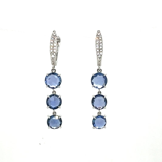14k Rosecut Sapphire and Diamond Drop Earrings