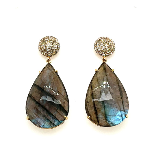 14k Labradorite and Diamond Drop Earrings