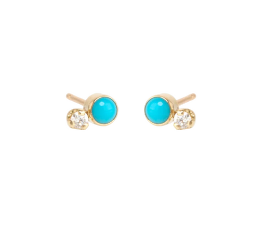 Zoë Chicco 14k Mixed Turquoise Bezel and Diamond Studs