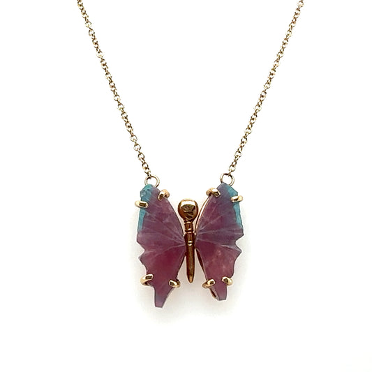 14k Agate Butterfly Necklace