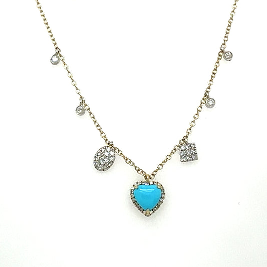 Meira T 14k Asymmetrical Turquoise Heart and Diamond Necklace