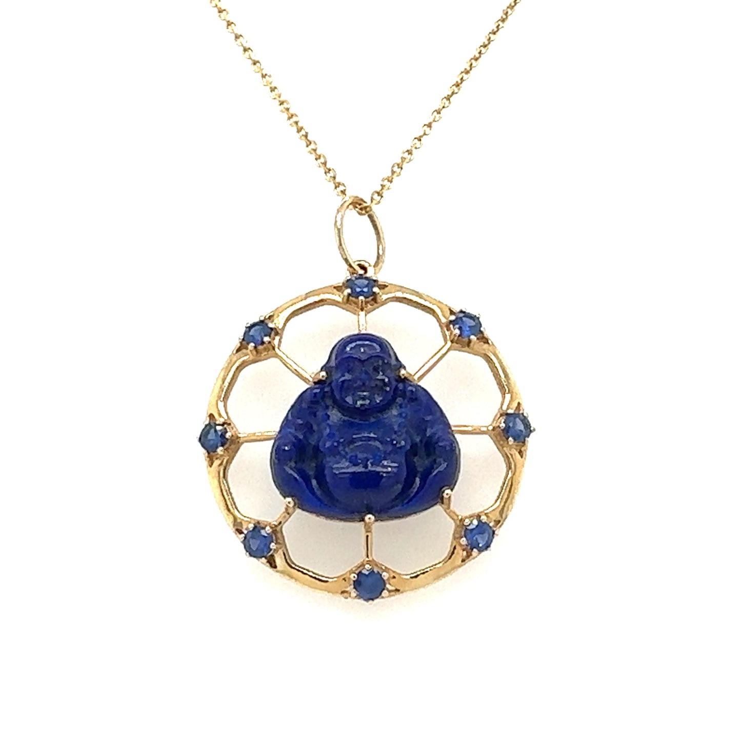 14kt Lapis and Sapphire Buddha Pendant