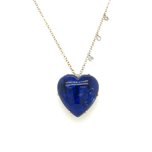 Meira T 14kt Asymmetrical Diamond and Lapis Heart Necklace