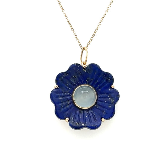 14kt Lapis and Aquamarine Flower Charm