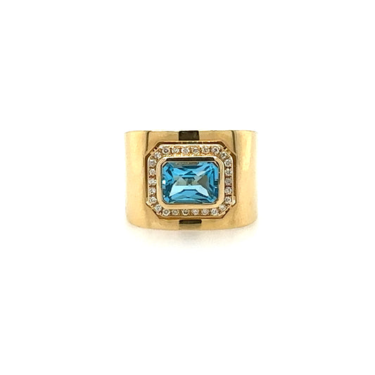 14kt Wide Blue Topaz and Diamond Ring