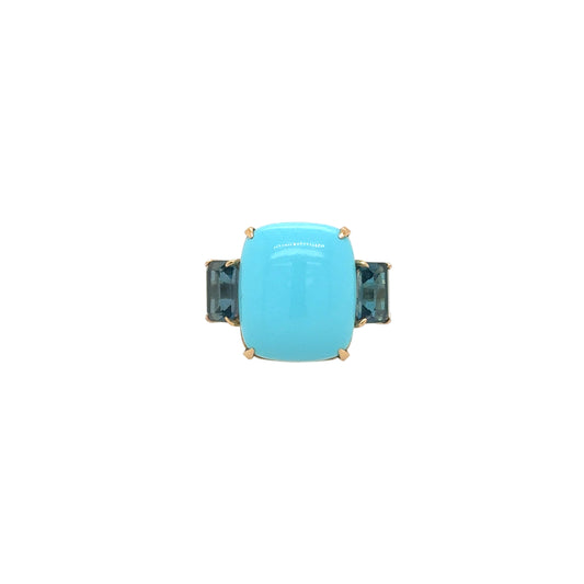 14KT Turquoise and Blue Topaz Ring