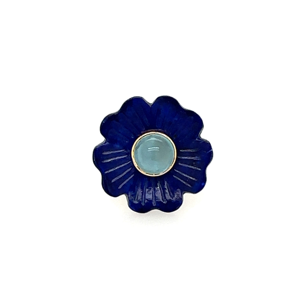 14k Lapis and Aquamarine Flower Ring