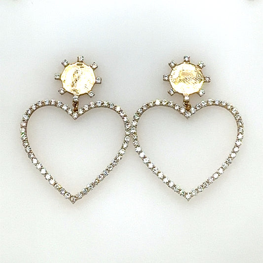 14k Open Heart Diamond Earrings