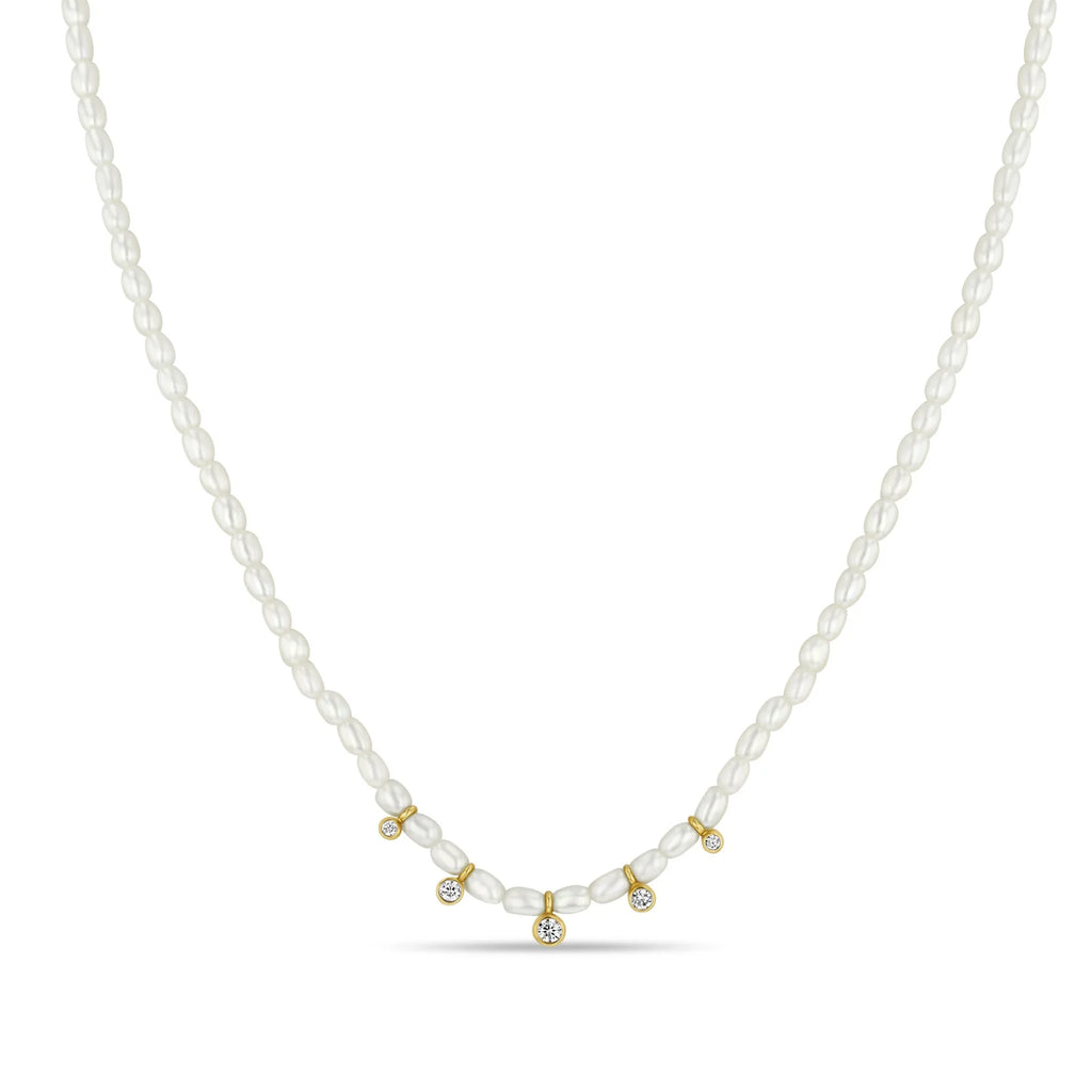 Zoë Chicco 14k Graduated Diamonds Bezel Rice Pearl Necklace