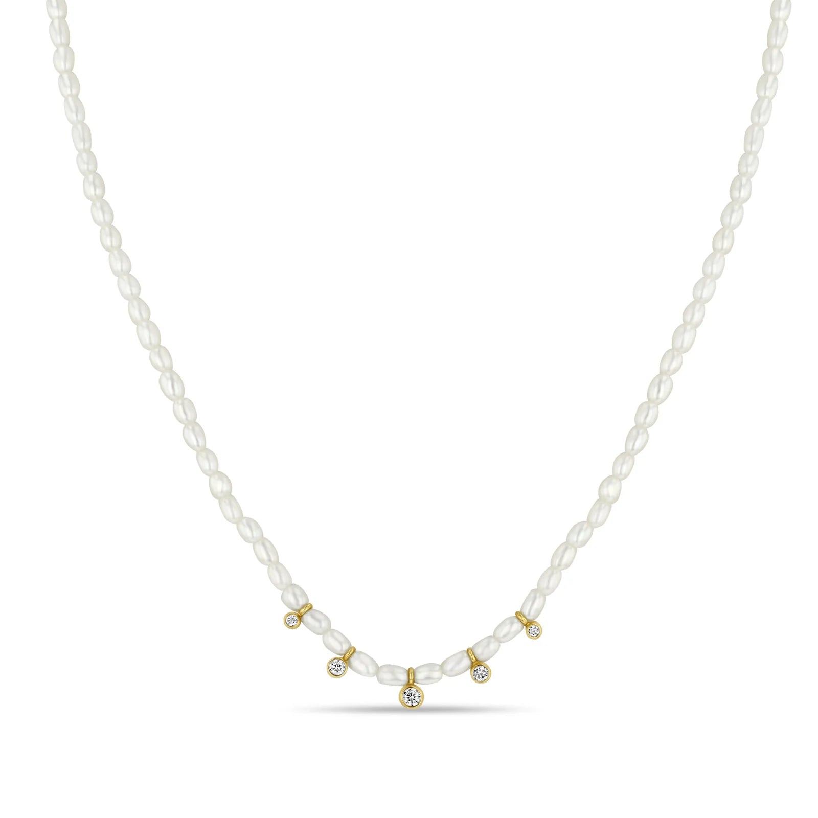 Zoë Chicco 14k Graduated Diamonds Bezel Rice Pearl Necklace