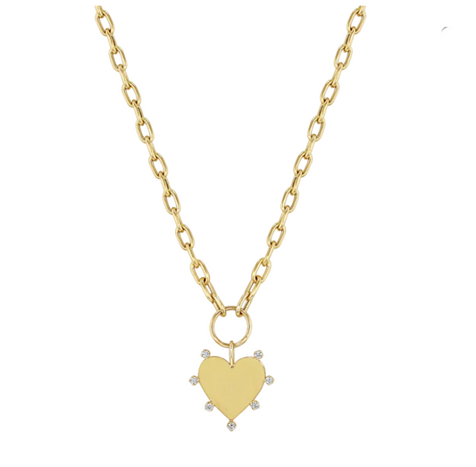 Zoë Chicco 14k 7 Prong Diamond Heart Pendant on Medium Paper Clip Chain