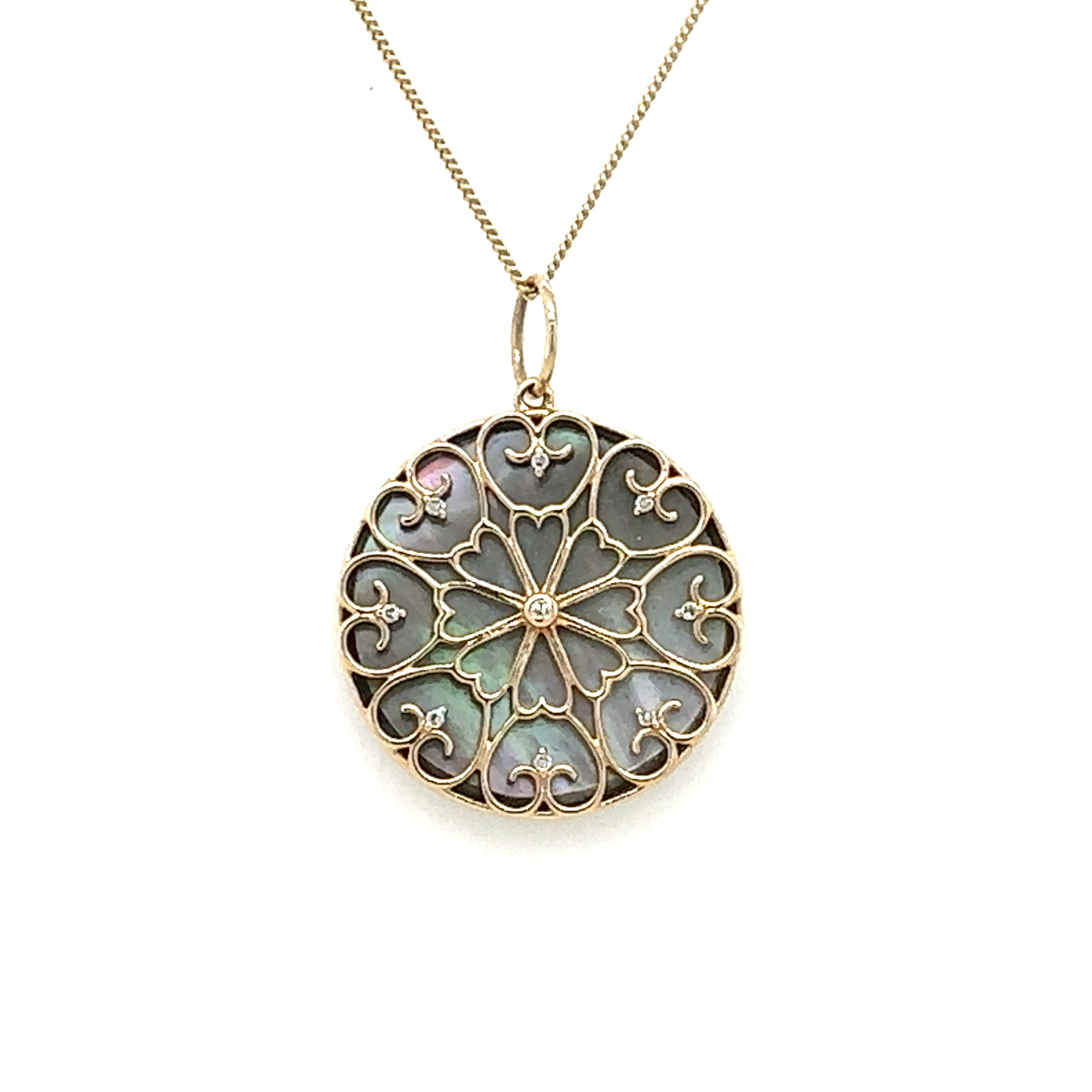 14kt Mother-of-Pearl and Diamond Filigree Charm