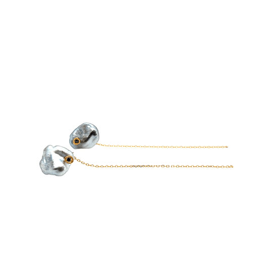 Monaka 18kt South Sea Keshi Pearl and Sapphire pair