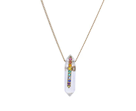 Pascale Monvoisin 9KT Rose Gold Rainbow Sapphire Quartz Point Necklace