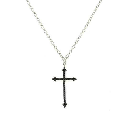 Perry De La Rosa 18kt White Gold Black Diamond Alicia Cross Necklace