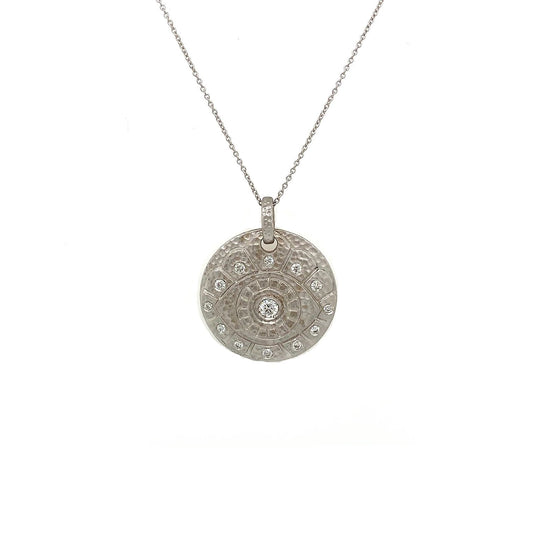 14kt White Gold Diamond Protection Medallion Necklace