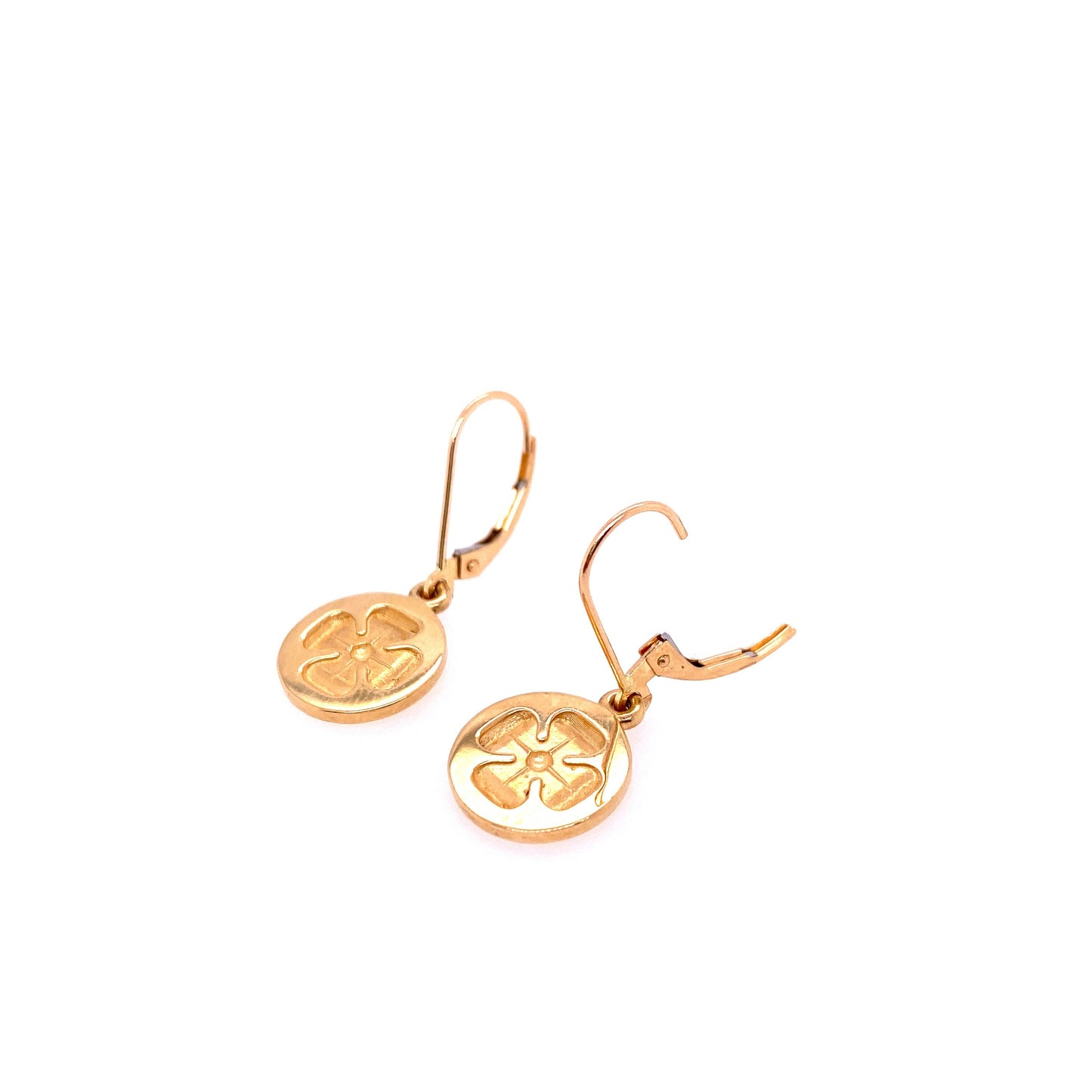 Exclusive 14kt Yellow Gold Ornate Clover Disc Earrings