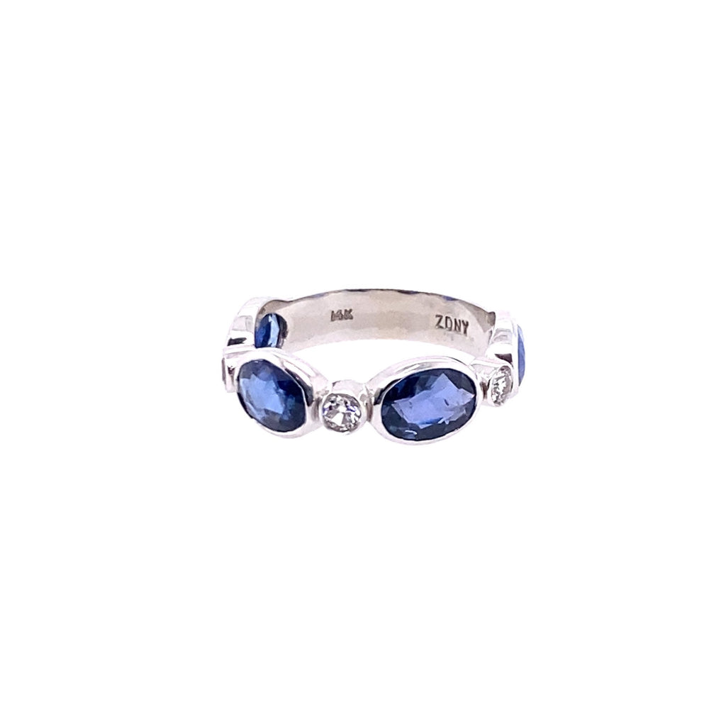 14kt White Gold Oval Sapphire and Diamond Band