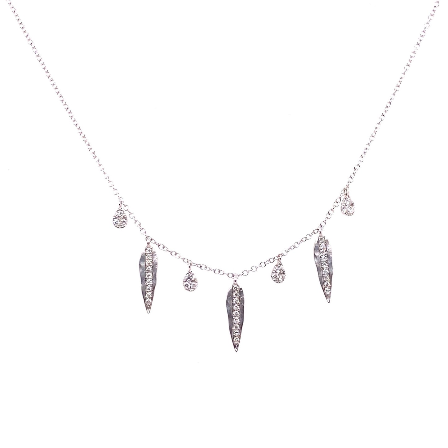 Meira T 14kt White Gold Diamond Leaf Charm Necklace
