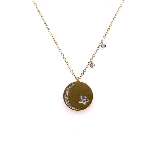 Meira T 14kt Yellow Gold Moon and Star Diamond Disc Charm Necklace
