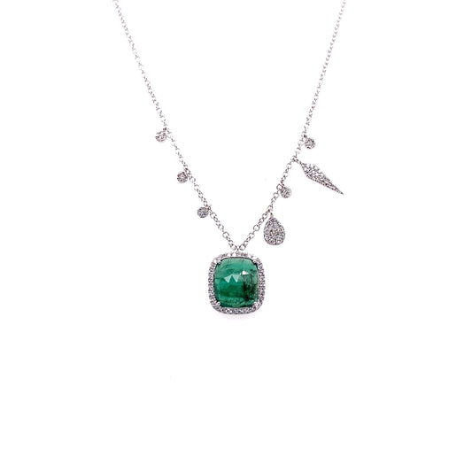 Meira T 14kt Square Emerald and Diamond Charm Necklace
