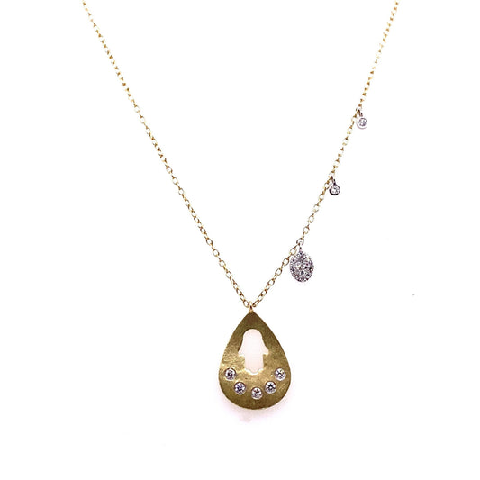 Meira T 14kt Yellow Gold Diamond Open Hamsa Disc Charm Necklace
