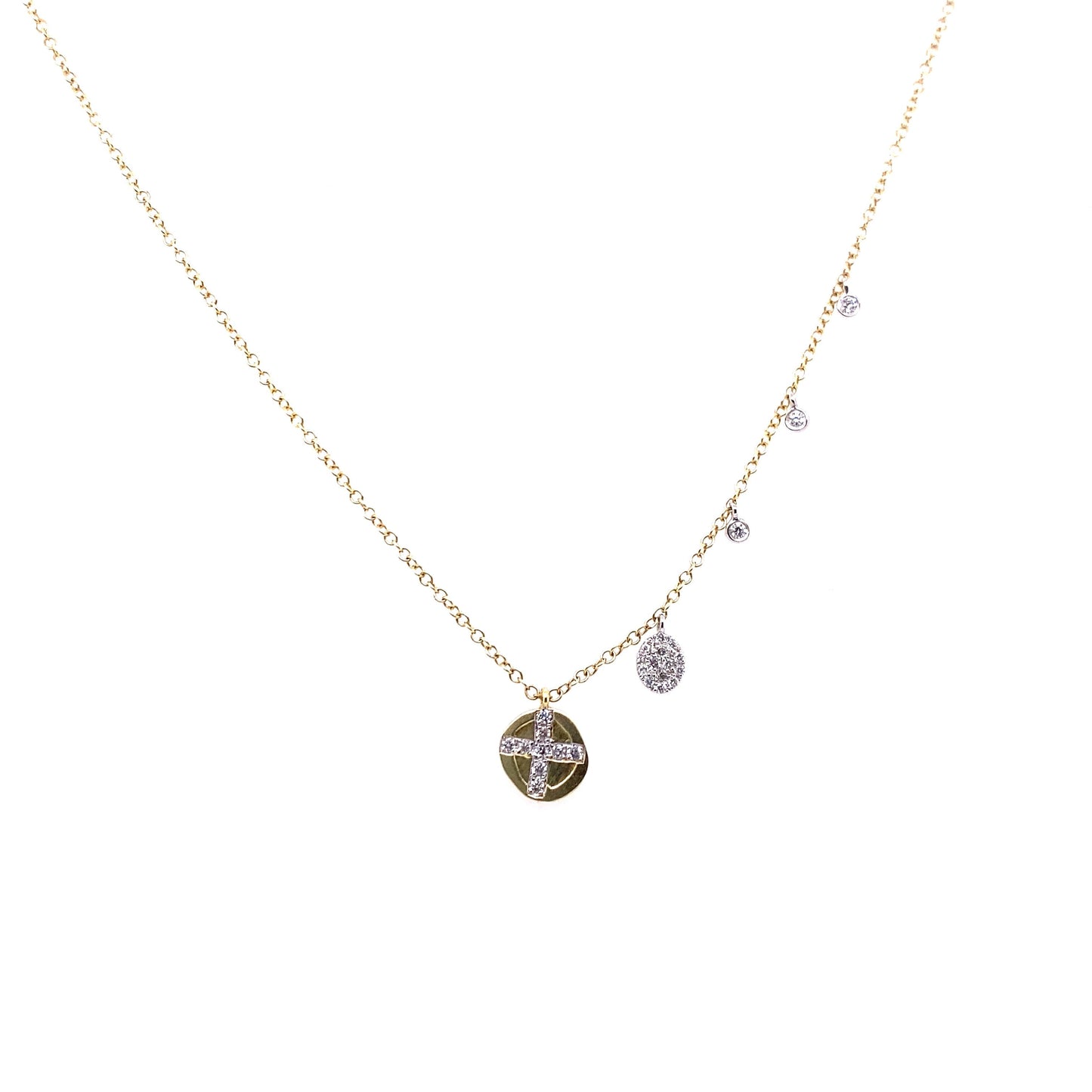 Meira T 14kt Yellow Gold Round Diamond Cross Disc Charm Necklace